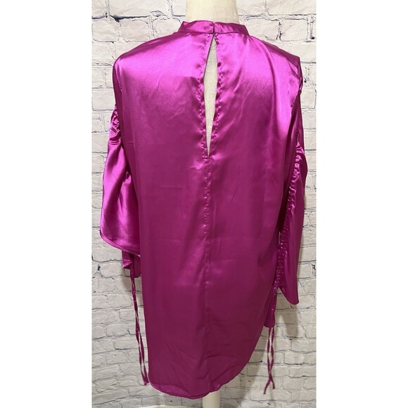 Silk Asos Purple Silky Long Rouched Sleeeve Knee Length Dress Size 8 - Picture 5 of 8